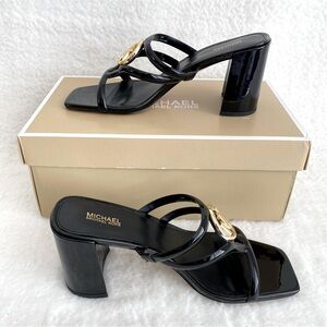 Michael Michael Kors Hampton Mid Dress Sandals, Black, Women's US 9.5